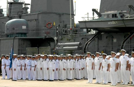 US Navy 060620-N-9851B-003 Royal Thai Navy (RTN) and U.S. Navy Sailors stand in formation during the opening ceremony of the Thailand phase of exercise Cooperation Afloat Readiness and Training (CARAT) photo