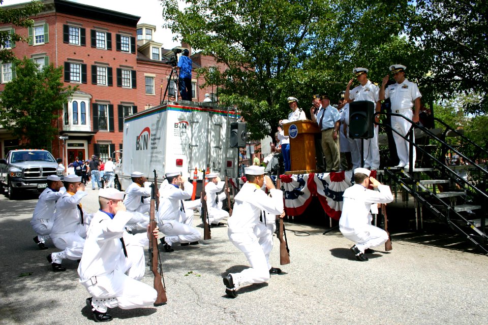 US Navy 060611-N-8110K-047 The Sub Base Groton Drill Team salutes the viewing stand at the culmination of the Annual Bunker Hill Day Parade in Charlestown