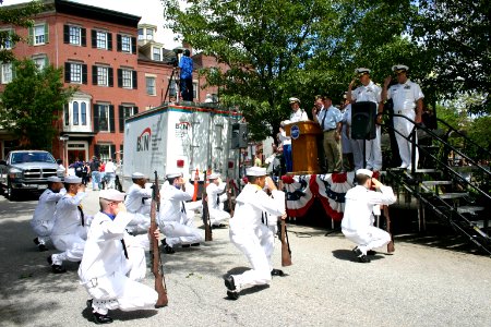 US Navy 060611-N-8110K-047 The Sub Base Groton Drill Team salutes the viewing stand at the culmination of the Annual Bunker Hill Day Parade in Charlestown