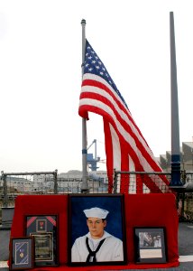US Navy 060614-N-4953E-003 Guided-missile destroyer USS Stethem (DDG 63) Sailors participate in a memorial for the ship's namesake photo