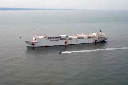 US Navy 060812-N-6501M-100 The Military Sealift Command (MSC) hospital ship USNS Mercy (T-AH 19), is anchored off the coast of Takaran. The ship will remain here for one week to provide humanitarian and civic assistance to the