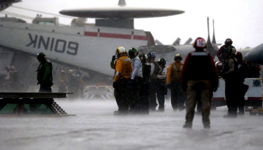 US Navy 060622-N-7130B-441 Exercise Valiant Shield 2006 flight operations commence on the flight deck aboard the Nimitz-class aircraft carrier USS Ronald Reagan (CVN 76) photo