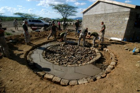 US Navy 060811-N-0411D-008 The U.S. Marine 6th Engineering Support Battalion (EBS) worked together with Kenyan Army Construction Engineers to build a water tower capable of holding 50 cubic meters of water and a school buildin
