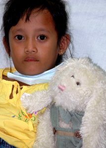 US Navy 060815-N-9076B-088 A girl and her bunny await treatment aboard the Military Sealift Command (MSC) hospital ship USNS Mercy (T-AH 19)