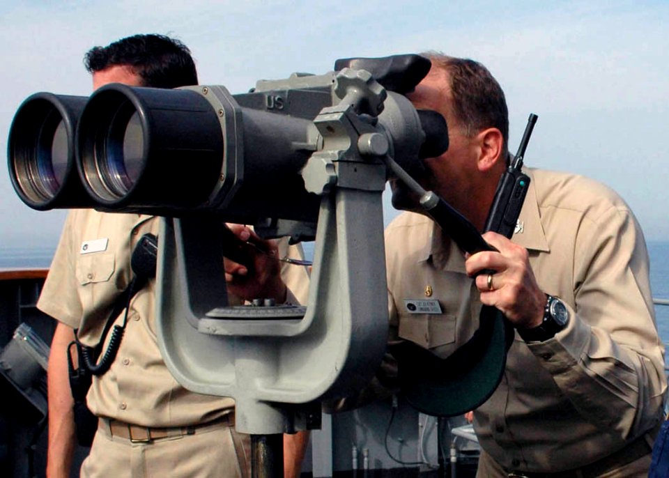 US Navy 060817-N-6544L-004 USS Mount Whitney (LCC 20) Commanding Officer, Capt. Joe Kuzmik keeps a close watch as the ship departs the Bay of Gaeta