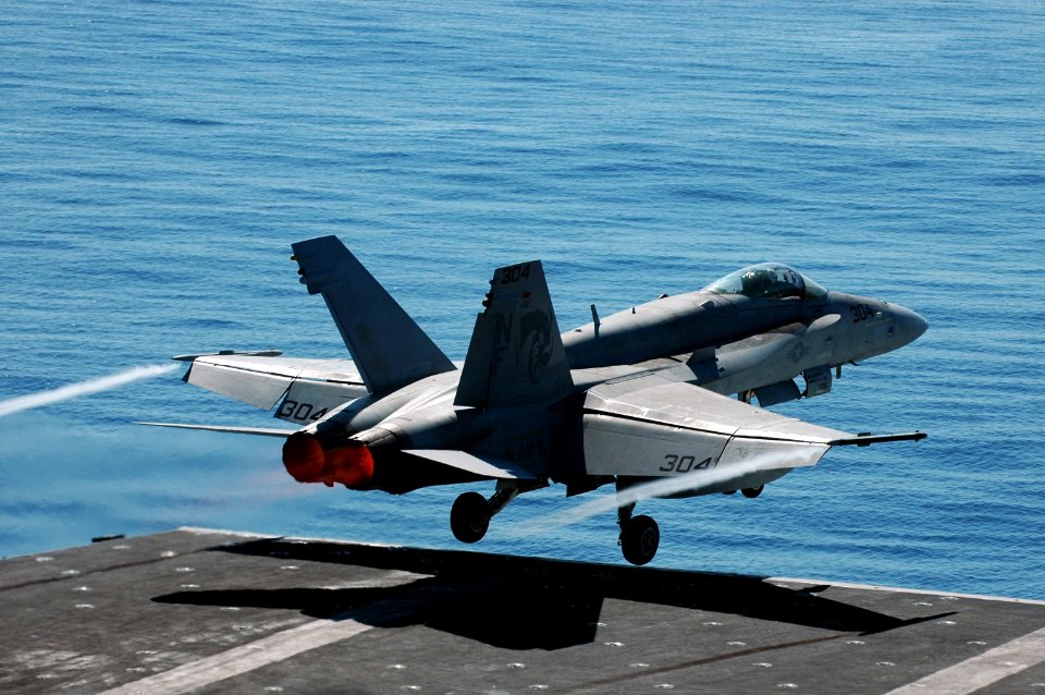 US Navy 060821-N-8604L-373 An F-A-18C Hornet assigned to Strike Fighter Squadron One Nine Two (VFA-192) launches off the flight deck aboard the conventionally-powered aircraft carrier USS Kitty Hawk (CV 63) during flight operat