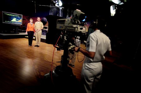 US Navy 060830-N-0696M-015 Chief of Naval Operations (CNO) Adm. Mike Mullen and his wife, Deborah, tape public service announcements (PSA) at the Naval Media Center in Washington, D.C. on Aug. 30, 2006