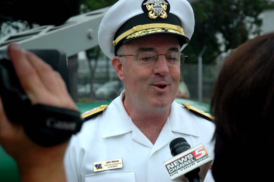 US Navy 060828-N-1805P-001 Chief of Naval Personnel, Vice Adm. John C. Harvey Jr. speaks to local media at the kick-off event for Cleveland Navy Week