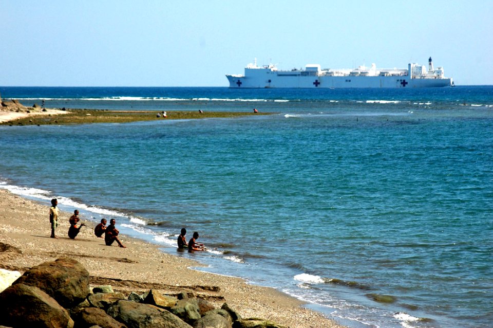 US Navy 060831-N-9076B-080 The Navy's Military Sealift Command hospital ship USNS Mercy (T-AH 19), completes it's last day of humanitarian, medical and civic assistance mission
