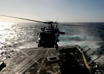 US Navy 061110-N-0684R-058 Pilots hover in an SH-60B Seahawk assigned to the