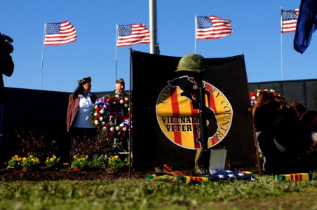 US Navy 061117-N-5307M-073 During the opening ceremony, wreaths were laid to honor Vietnam veterans at the Dignity Memorial Vietnam Wall at Mt. Trashmore Park