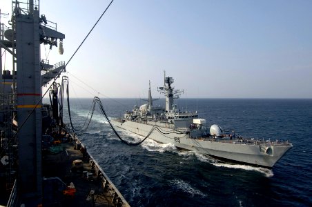 US Navy 061117-N-8148A-078 Pakistani Naval Frigate Tippu Sultan (D 185) receives fuel from the Military Sealift Command (MSC) fast combat support ship USNS Supply (T-AOE 6) during an underway replenishment (UNREP) photo