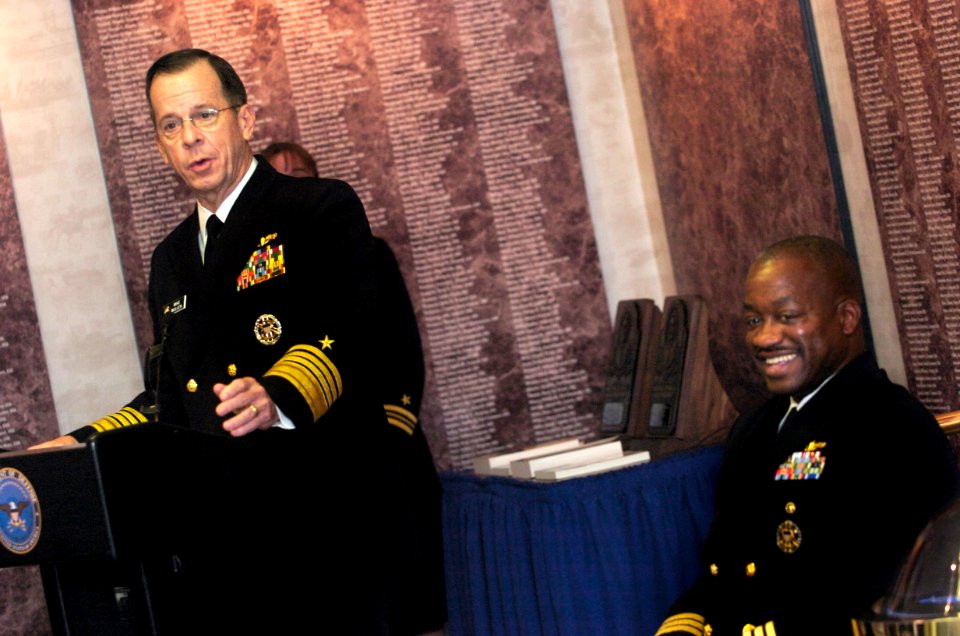 US Navy 061114-N-0696M-022 2006 Vice Adm. James B. Stockdale Award for Leadership winner Cmdr. Richard L. Clemmons, former USS Roosevelt (DDG 80) commanding officer, listens to the citation describing of his award