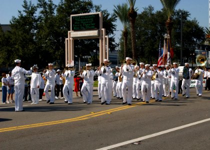 US Navy 061111-N-8544C-007 Sailors assigned to the Navy Band Southeast Marching Band, perform during Jacksonville's Veterans Day Parade