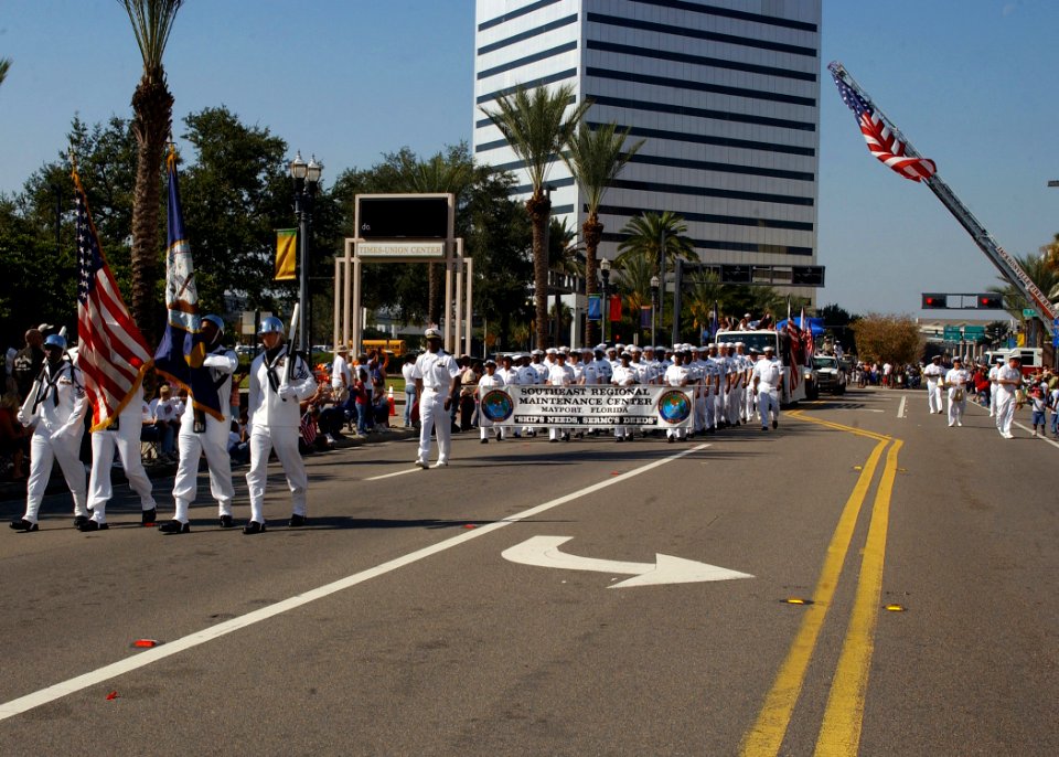 US Navy 061111-N-8544C-042 Sailors assigned to Naval Station Mayport participate in Jacksonville's Veterans Day Parade honoring local fallen heroes