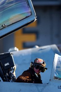 US Navy 061116-N-5961C-003 Airman John Ryals completes his qualifications as a plane captain for the Stingers of Strike Fighter Squadron One One Three (VFA-113)