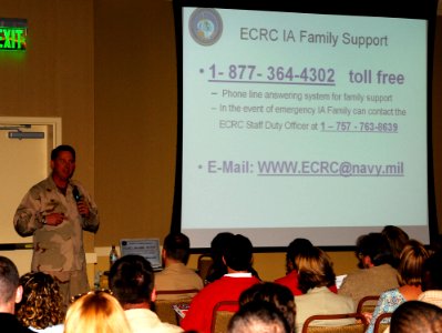 US Navy 061114-N-1831S-166 Commanding Officer Expeditionary Combat Readiness Center (ECRC), Capt. Jeff Mckenzie speaks at the Individual Augmentee (IA) Family Readiness Forum