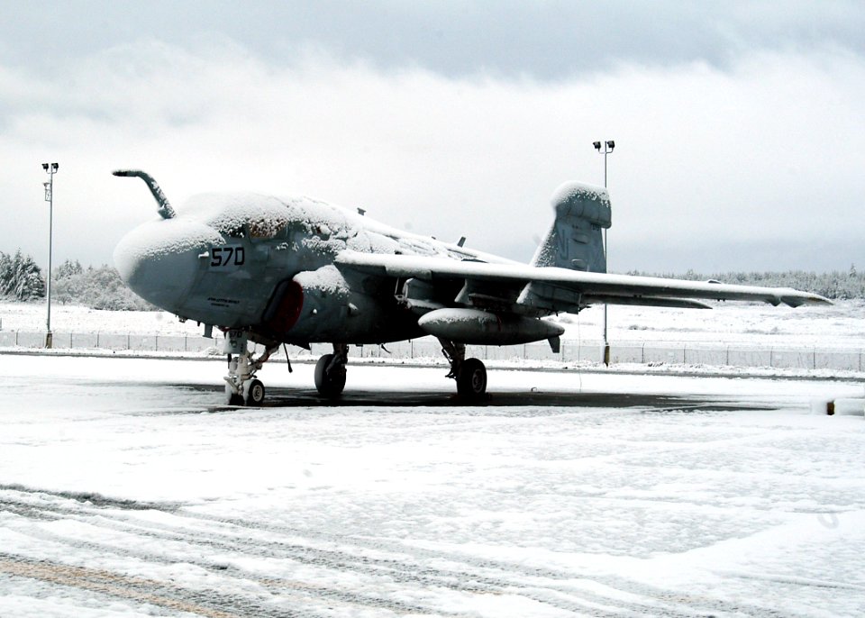 US Navy 061127-N-6247M-018 An EA-6B Prowler electronic attack aircraft sits on the runway at Naval Air Station Whidbey Island