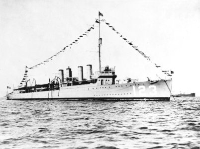 USS Gamble (DD-123) at anchor, circa in 1921 (NH 59648)