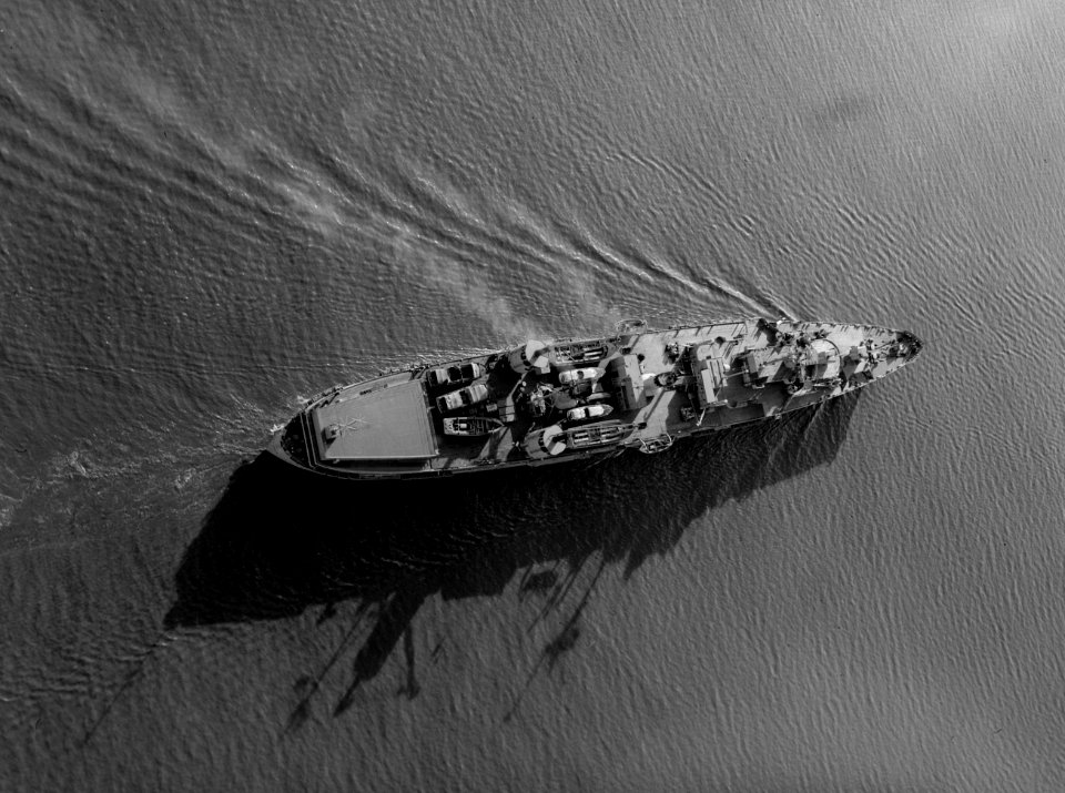 USS Fulton (AS-11) aerial view c1960