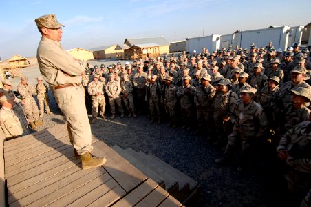 US Navy 061122-N-3642E-001 Secretary of the Navy (SECNAV) The Honorable Dr. Donald C. Winter wishes Sailors and Marines stationed at Camp Moreell a Happy Thanksgiving and gives thanks for their service during his visit to Ali A
