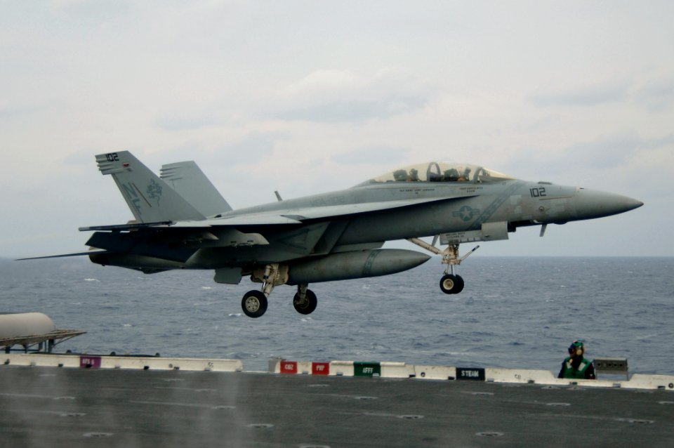 US Navy 061201-N-6106R-037 An F-A-18F Super Hornet assigned to Strike Fighter Squadron One Zero Two (VFA-102) is launched from the flight deck of USS Kitty Hawk (CV 63)