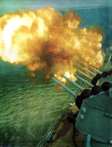 USS Galveston (CLG-3) bombarding shore 1965