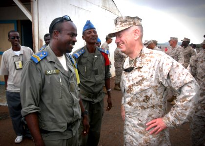 US Navy 061205-N-1328C-343 U.S. Marine Corps Forces Central Commander, Lt. Gen. James Mattis visits with local officials from Douda, Djibouti, home base for the Combined Joint Task Force-Horn of Africa command