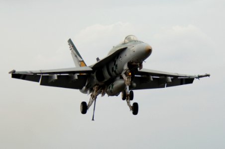 US Navy 061201-N-6106R-068 An F-A-18C Hornet assigned to Strike Fighter Squadron One Nine Five (VFA-195) prepares to land on board USS Kitty Hawk (CV 63)