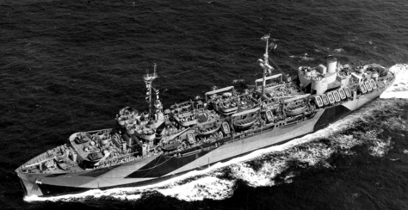 USS General W. C. Langfitt (AP-151) underway in the Atlantic Ocean on 31 August 1944 (80-G-453361)