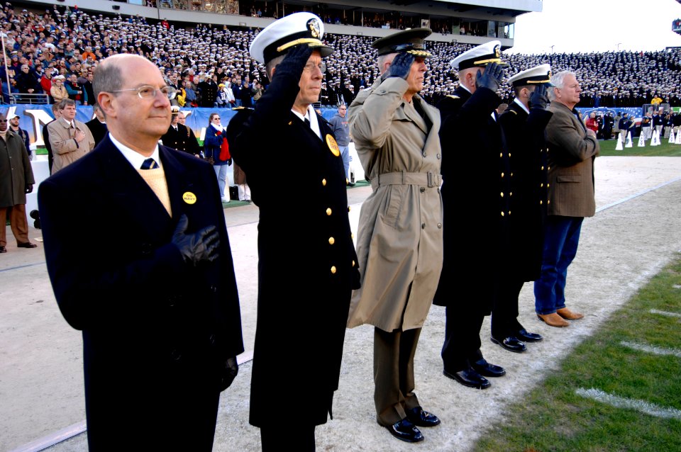 US Navy 061202-N-3642E-106 Navy leadership render honors during opening ceremonies at the Army vs. Navy football game