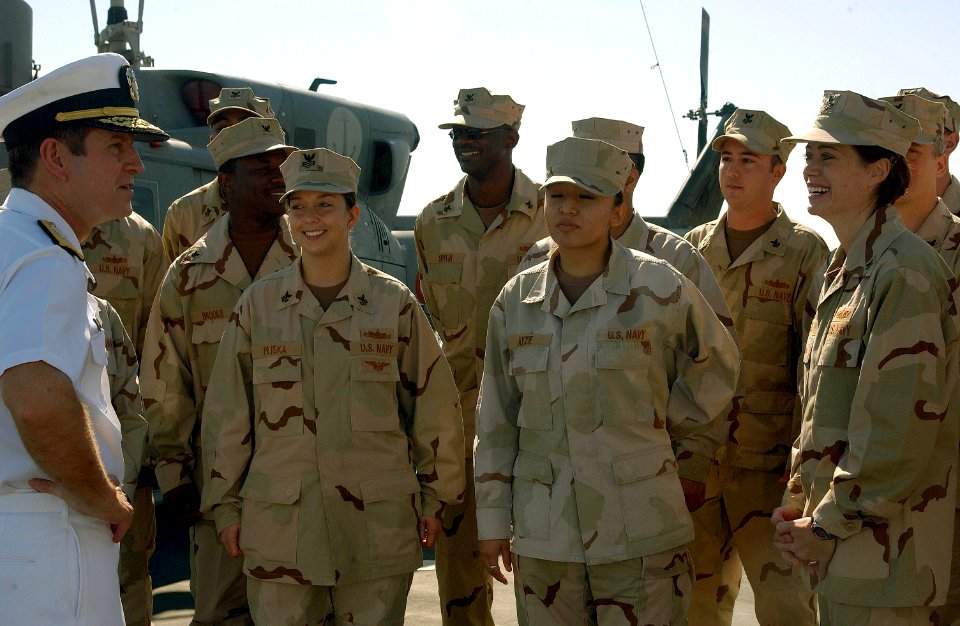 US Navy 061203-N-4205W-016 U.S. Navy Rear Adm. Allen G. Myers speaks to Sailors who had participated in a ceremony where he assumed control of Combined Task Force 152 from Italian Rear Adm. Emilio Foltzer
