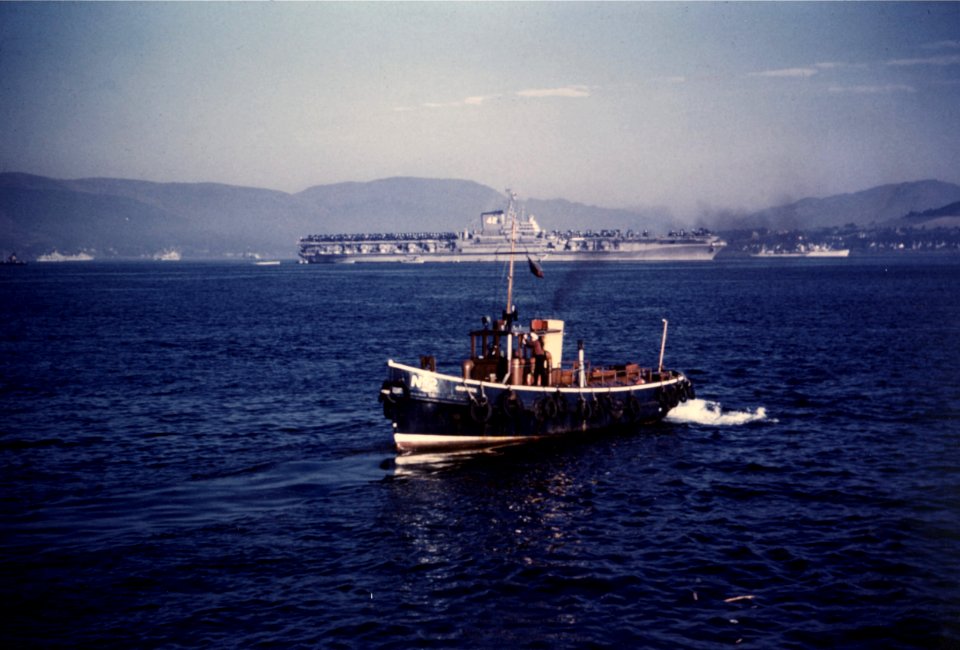 USS Franklin D Roosevelt (CVB-42) anchored in the Med 1952