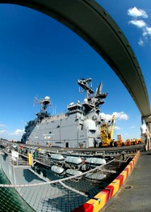 US Navy 061204-N-8547M-049 The amphibious assault ship USS Saipan (LHA 2) transits north in the Suez Canal after successfully completing her last surge deployment before decommissioning in April
