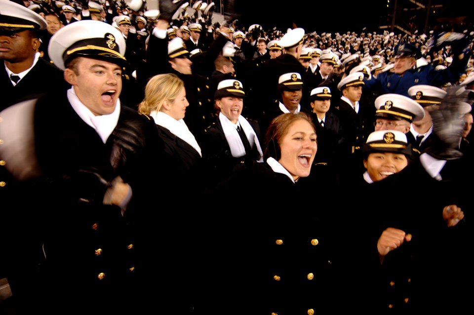 US Navy 061202-N-3642E-485 U.S. Naval Academy Midshipman cheer in the final seconds of the 107th Army vs. Navy football game