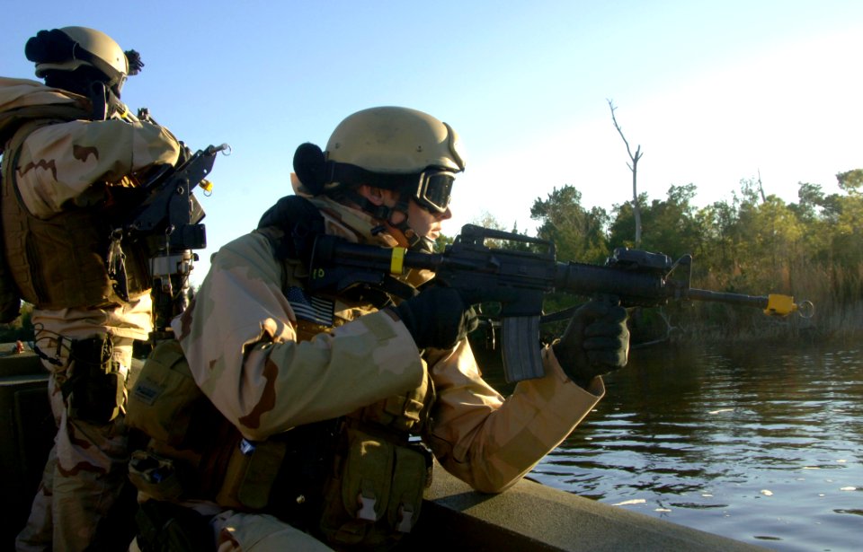 US Navy 061205-N-4097B-018 Sailors assigned to Riverine Squadron One (RIVRON-1) prepare for their final exercise and evaluations near Camp Lejeune, N.C