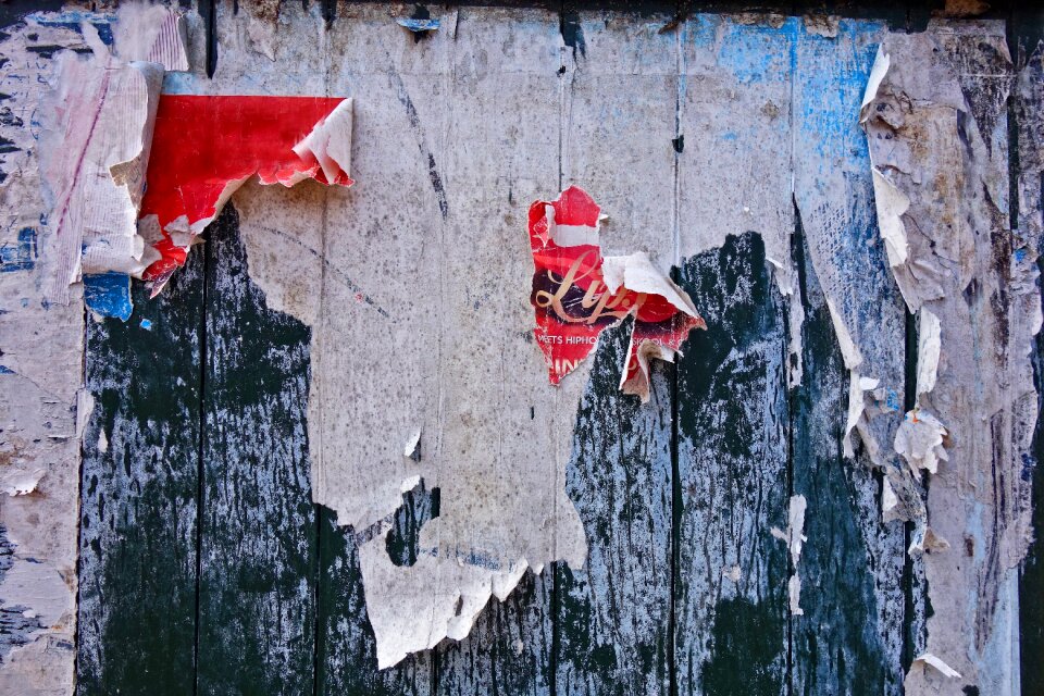 Placard poster flaking