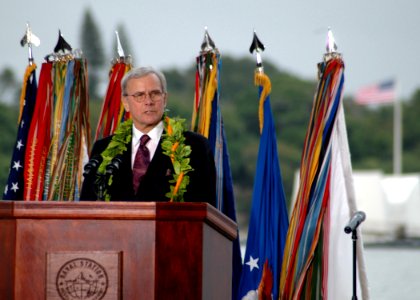 US Navy 061207-N-0879R-012 Keynote Speaker Tom Brokaw addresses the audience during a joint U.S. Navy-National Park Service ceremony commemorating the 65th Anniversary of the attack on Pearl Harbor