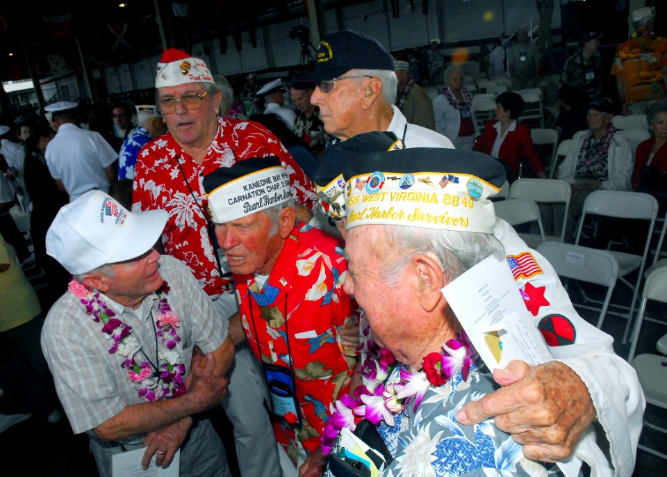 US Navy 061207-N-4774B-562 Survivors of the Dec. 7, 1941 attack on Pearl Harbor greets each other during the joint U.S. Navy-National Park Service ceremony commemorating the 65th Anniversary of the attack