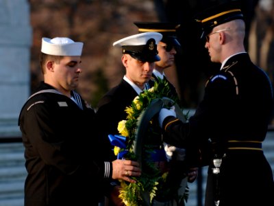US Navy 061213-N-9769P-003 Chief Cryptologic Technician (Collection) Brian Davison, Navy Recruiter of the Year (Active Component), and Navy Counselor 1st Class Francisco Freeman, Navy Recruiter of the Year (Reserve Component),