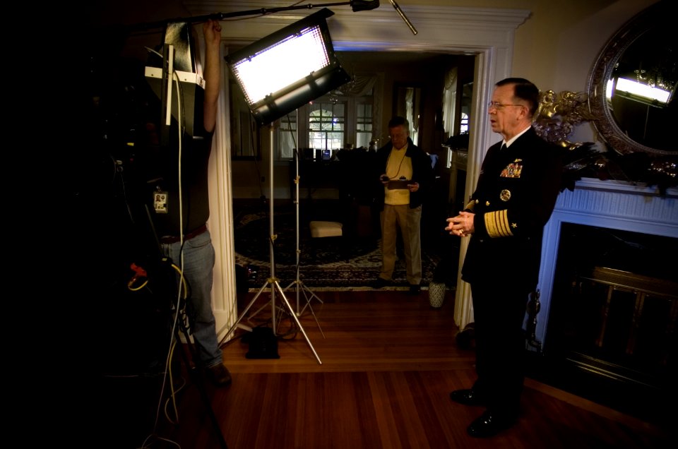 US Navy 061215-N-0696M-040 Chief of Naval Operations (CNO) Adm. Mike Mullen tapes a holiday greetings message for broadcast around the world on American Forces Networks