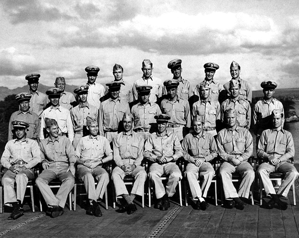 US Navy 061227-N-0000X-001 Group photo of ship's gunnery officers aboard the fast aircraft carrier USS Monterey (CVL 26)