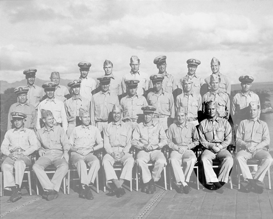 US Navy 061227-N-0000X-002 Group photo of ship's gunnery officers aboard the fast aircraft carrier USS Monterey (CVL 26)