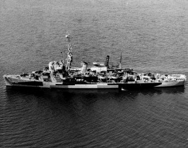 USS Fowler (DE-222) at anchor in Sandy Hook Bay, New Jersey (USA), on 22 July 1944 (19-N-68766)