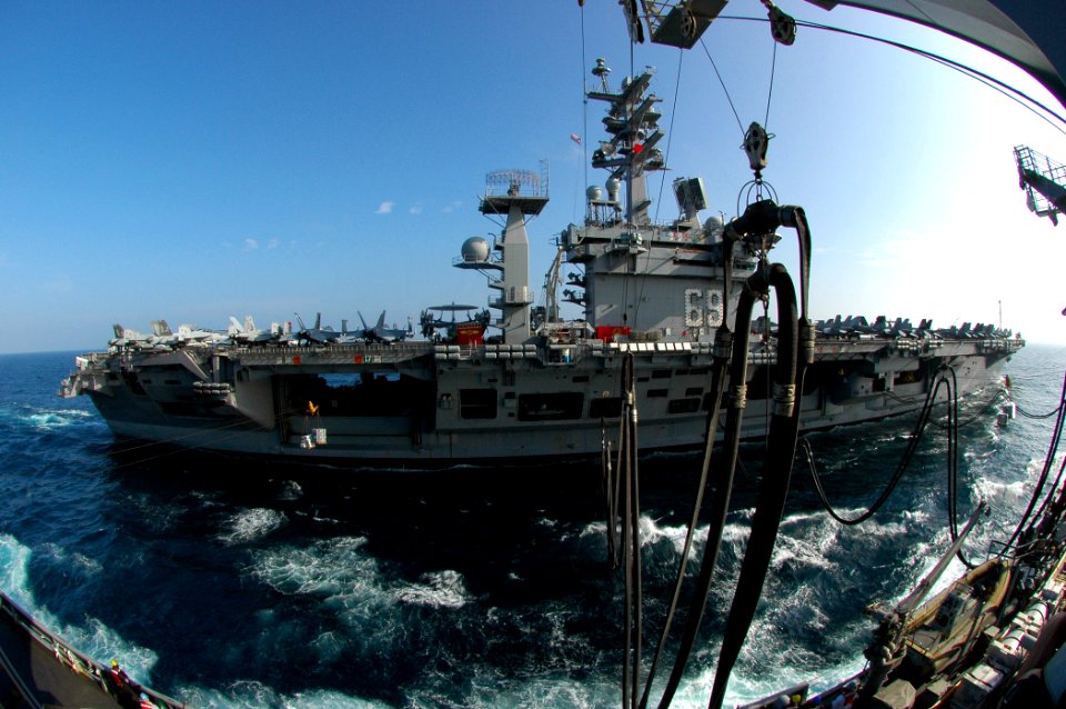 US Navy 070115-N-0490C-009 The fast combat support ship USNS Arctic (T-AOE 8) conducts an underway replenishment with the Nimitz-class aircraft carrier USS Dwight D. Eisenhower (CVN 69)