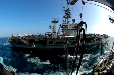 US Navy 070115-N-0490C-009 The fast combat support ship USNS Arctic (T-AOE 8) conducts an underway replenishment with the Nimitz-class aircraft carrier USS Dwight D. Eisenhower (CVN 69)