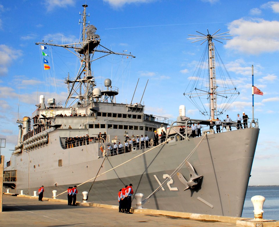 US Navy 070104-N-1831S-004 Line handlers prepares to release the mooring lines to the amphibious transport dock ship USS Shreveport (LPD 12) as it departs Naval Station Norfolk