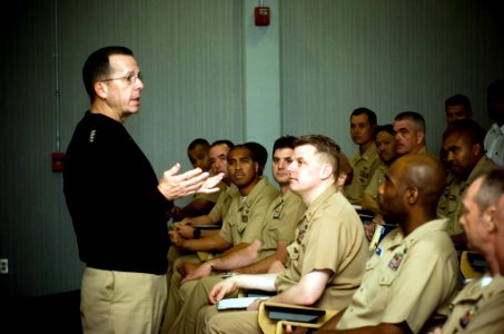 US Navy 070109-N-0696M-217 Chief of Naval Operations (CNO) Adm. Mike Mullen holds an all hands call with students assigned to the Senior Enlisted Academy (SEA)