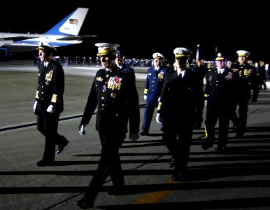 US Navy 061230-F-0193C-008 The Chairman of the Joint Chiefs of Staff, Gen. Peter Pace, and the Joint Chiefs of Staff walk to their vehicles to continue the ceremony for former U.S. President Gerald Ford
