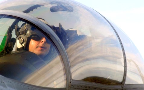US Navy 070113-N-5345W-031 A bead of sweat trickles down the face of Lt. Cmdr Mark Callari, a Naval Aviator assigned to the Red Rippers of Strike Fighter Squadron One One (VFA-11)